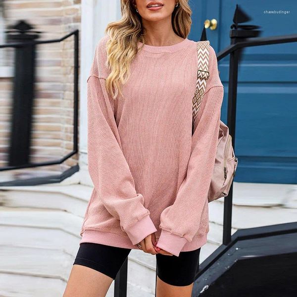 Magliette da donna stile casual stile oversize a colore solido pullover autunno-inverno 2024 felpa a maniche lunghe in maglia da maglia da donna all'ingrosso