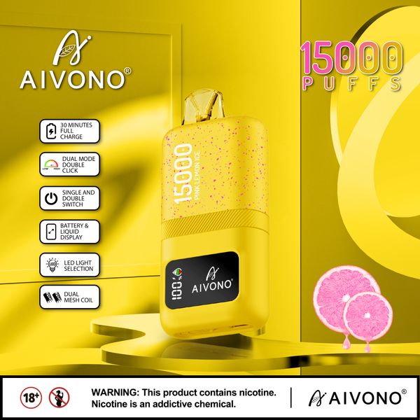 AIVONO AIM MAGIC 15000 15K Puffs Disponível Vaper Vaper Pen Vapor E Cigarros recarregáveis Tipo-C Mesh bobina original nova embalagem 0% 2% 5% Com exibição de tela inteligente