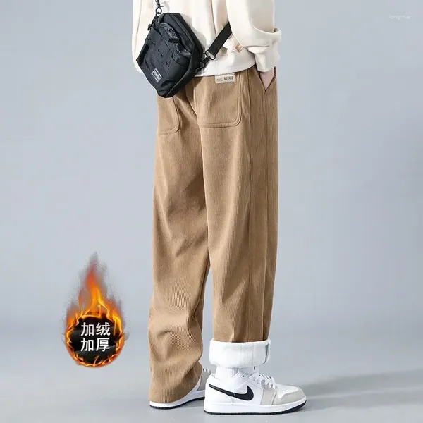 Erkek pantolon kadife sonbahar ve kış kalınlaşmış sıradan Amerikan retro sokak kıyafeti geniş bacaklı artı boyut