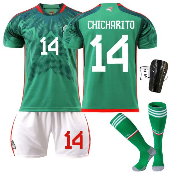 2223 Futebol do México No. 14 Home 16 Jersey de futebol verde 9 Raul 22 Lozeno Suit Original Socks