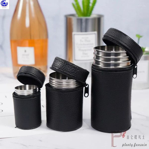 Tassen Untertassen im Freien im Freien tragbare Reisen 4pcs pro Beutel 304 Edelstahl -Set kostenlose Taschen Wein Bier Whisky Tee Tassen Sets