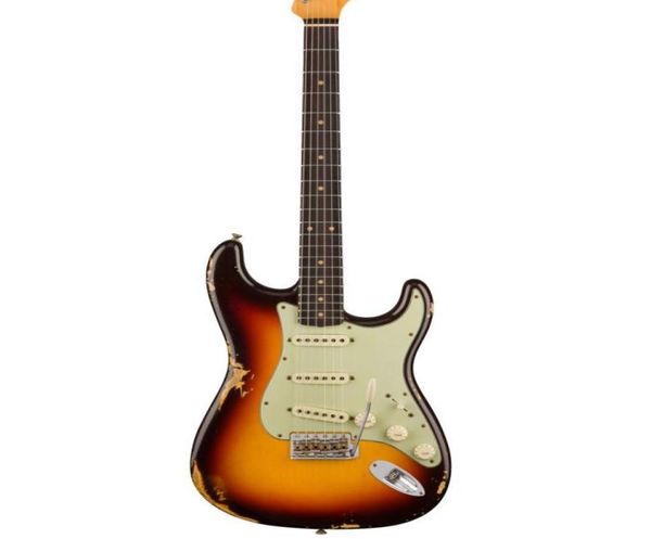 Custom Shop 1960 Relic Chocolate 3tone Sunburst Strat Electric Guitar Tremolo Bridge Whammy Bar Vintage Tuners v Гравная шея 2805278