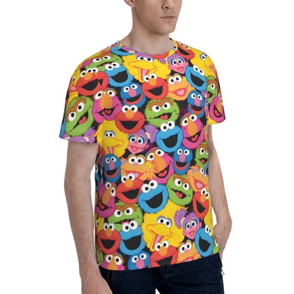 Karakter Yüzler Elmo Yaz Erkek Tişörtleri Susam Sokağı 80s TV 3D Baskılı Polyester Tshirt Hızlı kuruyan kısa kollu kıyafetler