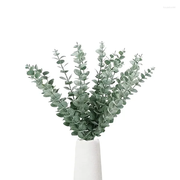 Dekorative Blumen 20 PCs künstlicher Eukalyptus Stängel Blätter Real Touch Faux Hochzeitsstrauß Grün Grün