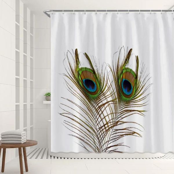 Duschvorhänge ästhetische Feder Vorhang Peacock Print Badezimmer Dekor Polyester Stoffbadzubehör