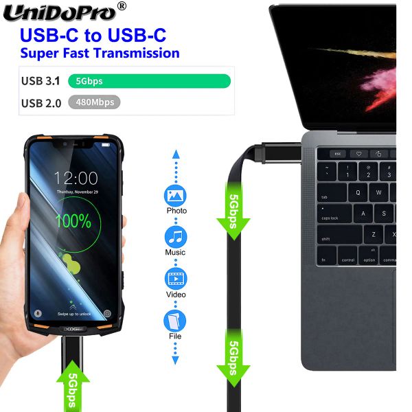 Düz USB C - C PD 100W 5A Hızlı Şarj Kablosu 10mm Ulefone Power Armor 18t 17 Pro 16 15 14 Pro 13 12 Zırh X11 X10 Pro