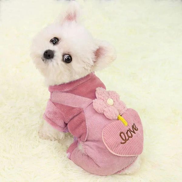Одежда для собак фланелевая щенка четырехноглечные брюки для ремня теплый мягкий зимний костюм Удобный цветок/утолщенная одежда в сердце осень