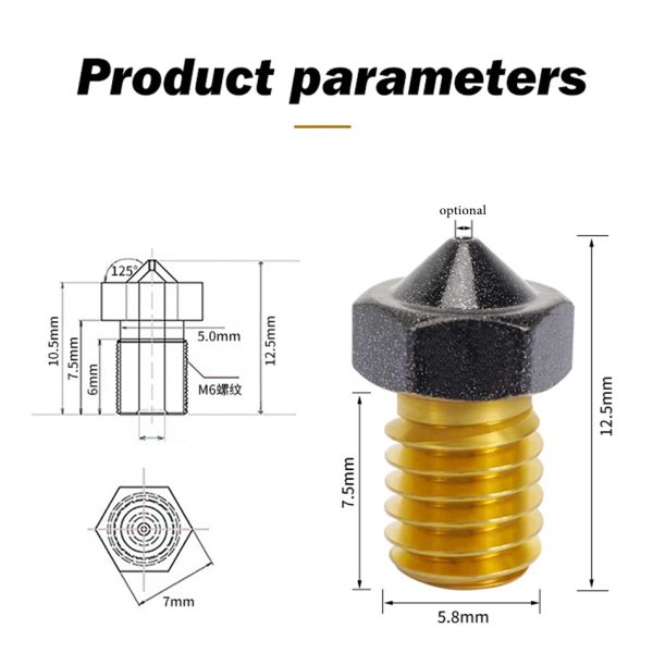 Torlipy V6 PTFE Ugello rivestito rivestito anti-brodo per stampanti 3D Anti-brushing 1 1,75 mm Filamento J-teste della testa della testa stampata per PETG