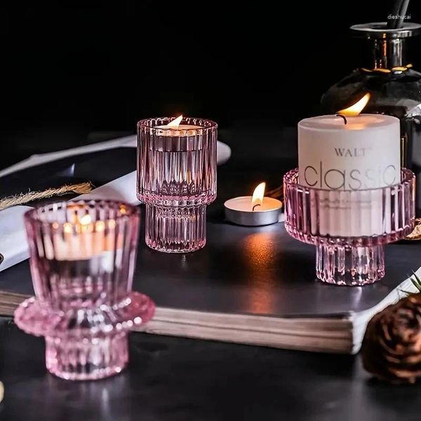 Candele 3pc Porta di vetro in vetro verticale colorato europeo tavolo da pranzo romantico decorazioni per la casa vintage Base cera a candela