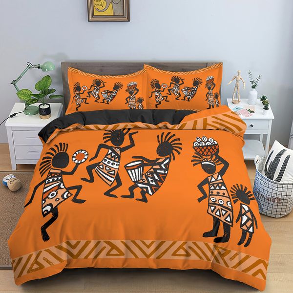 Ethnic Dance King Königin Königin Bettwäsche Cover Afrika -Bettwäsche Set Retro ägyptischer Quilt Cover Orange 2/3pcs Polyester Bettdecke Cover