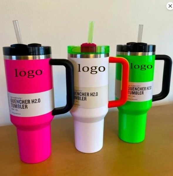 ABD Stok Neon Beyaz Sınırlı Edition Starbacks Kupalar H2.0 Kış Pembe Cosmo ortak markalı Flamingo Hediye 40oz Hedef Kırmızı Kupalar Araba Tumblers Su Şişeleri G0411