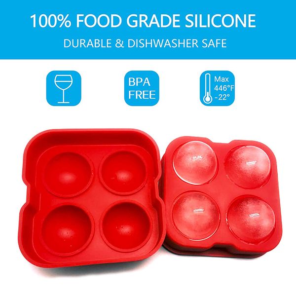 Molde de bloco de gelo fabricante de bolas de gelo de silicone para uísque grande bpa bpa redonda de forma redonda de gelo de gelo gadget de molde de bandeja de gelo