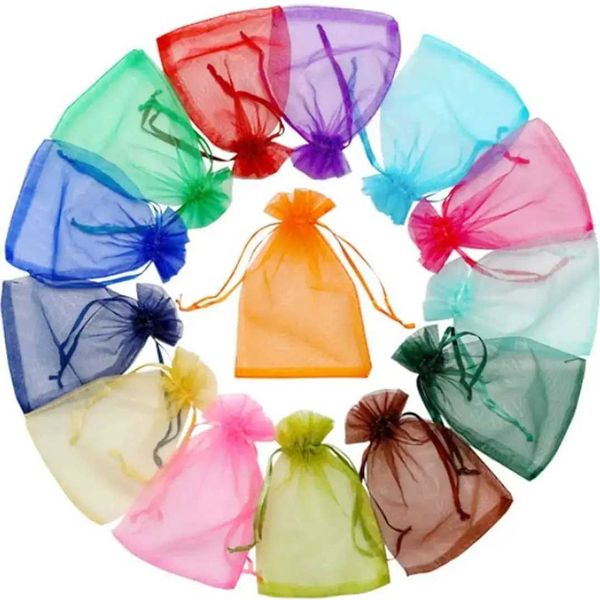 Jóias de jóias 50 peças/lote Bolsas de organza jóias Sacos de gaze fino Bolsas de jóias Pacote de jóias Bolsas de jóias Presentes de casamento Presentes de casamento