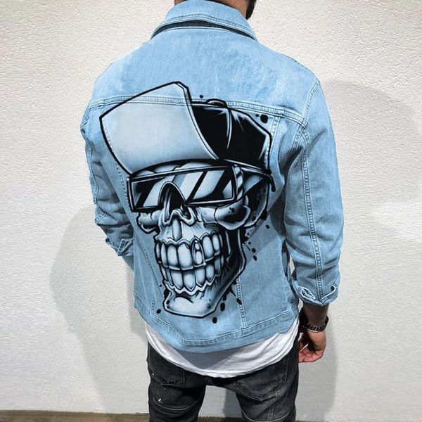 Y2K Jacket Coats Denim Männer Mode Oberbekleidung Slim Long Sleeve Buttoned Revers Denim Jackets Hemd Herren Fall Vintage Skull Jackets 240408