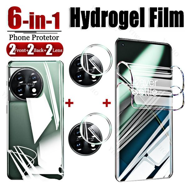 6in1 Filme de hidrogel traseiro frontal para o OnePlus 11 Câmera Lente Tela Protector One Plus 11 OnePlus11 11r 10 9 Ace 2 Nord Cappin