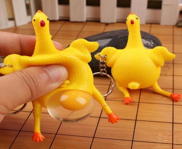 Niedliche Hühnchen -Eierspielzeug -Laying -Hühner überfüllten Stress Ball Keychain Kreative Funnood Food Tricky Gadgets Schlüsselring mit Schlüsselketten Neuheit 9076486