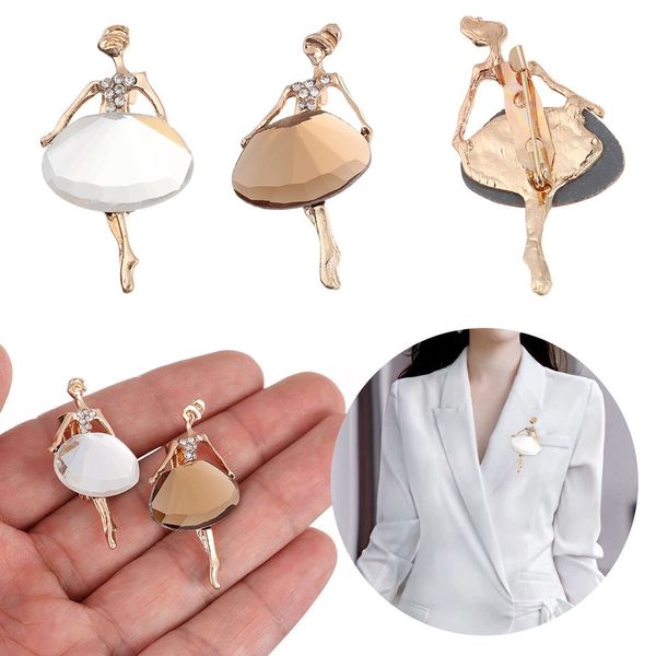 Bolsa de bolsa fofa jóias de jóias de cristal ballet girl pin roupas acessórios dançando bruches de menina