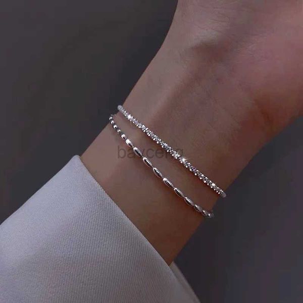 Armreifen neue Mode 925 Sterling Silber Doppelschicht Armband Perlen exquisit einfach Frauen Armband Feinschmuckzubehör 240411