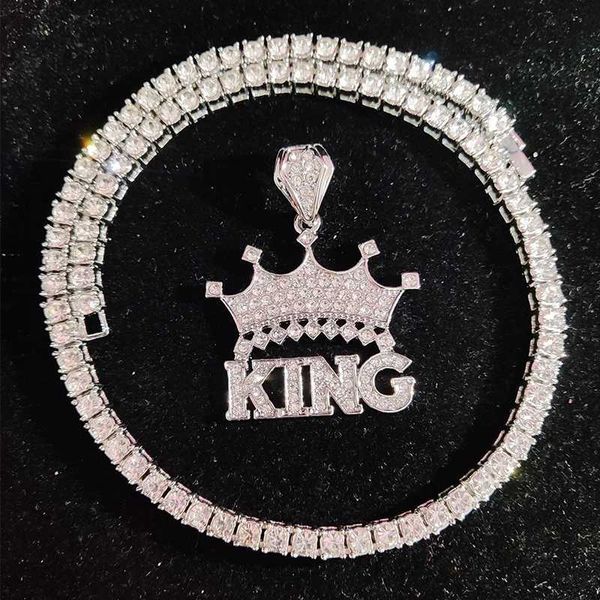 Colares pendentes homens mulheres coroa de hip hop rei gelado com colar de tênis de zircão de 4 mm Jóias de charme de moda 230613