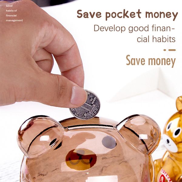 Creative Little Bear Pig Bank Transparent Coin Paper Shox Wask Wask Caspetto di deposito di sicurezza per bambini Decorazione del desktop per le vacanze