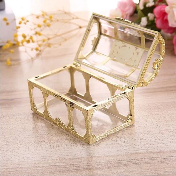 Caixa de doces de plástico transparente Mini Caixa de Tesouro Golden Grade Food Small Jewelry Storage Candy Candy Packaging Gift Box