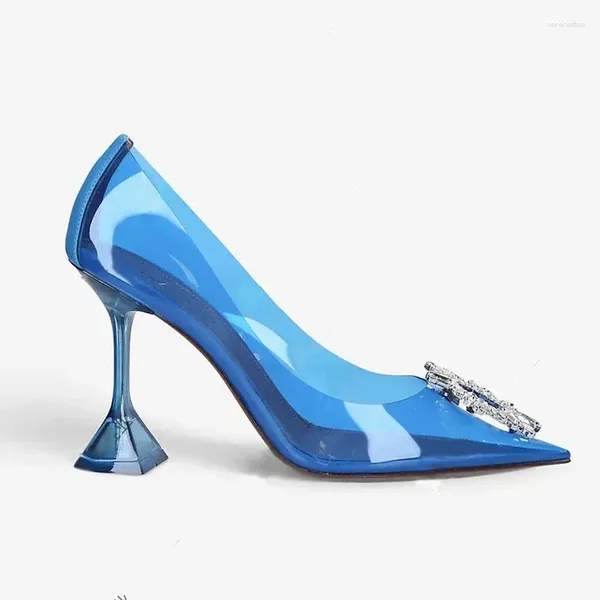 Kleiderschuhe Frauen Begum verschönerte PVC Pumps Glas High Heels spitzer Zehen Slingback Transparente Damen Party Hochzeitskulptur