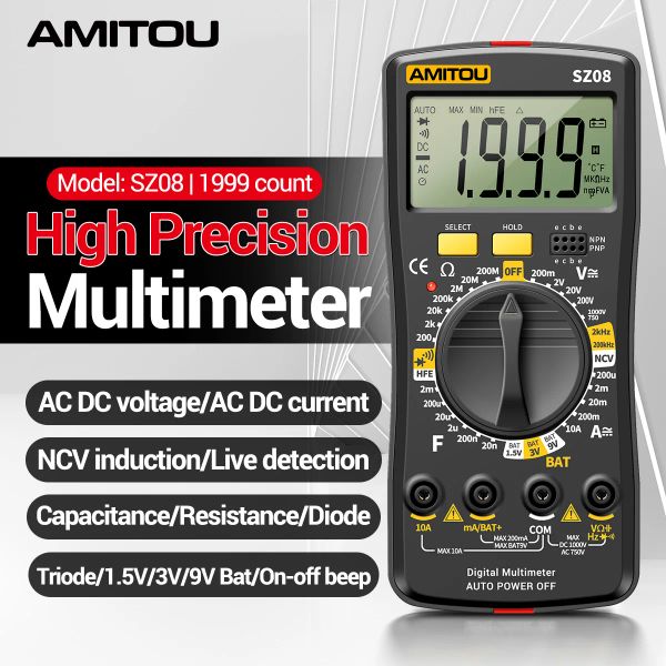 AMITOU SZ08 PROFISSIONAL Multímetro digital Detector de tensão não -contato CA/CC Ferramenta de testador elétrico de corrente de corrente para eletricista