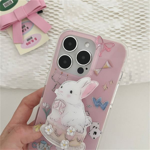 Bracket coreano adorável graffiti 3D Rabbit Bolo Griptok para iPhone 14 Pro Cute Universal Helder Support Spot Stand Stand Tok