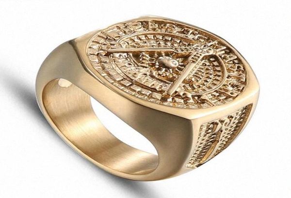 2020 Vintage Crystal Masonic Gold Farbe Edelstahl Männer Ring Neue Maurer Ringe für Frauen Herren Schmuck Ehering Sets2018594