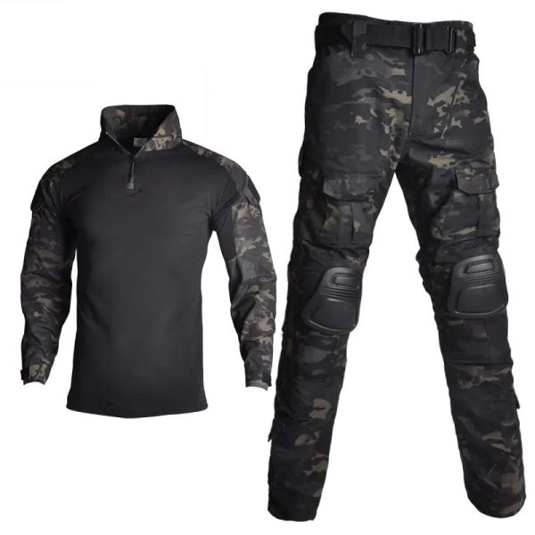 Conjunta Militar Multicam Camouflage Suits Roupas de caça masculino Militar uniforme militar Tactical Tactical Combat Shirt + Cargo calças joelheiras