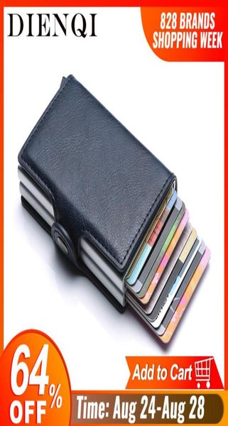 Proteção de bloqueio de RFID Homens de identificação do cartão de crédito Wallet Leather Metal Aluminium Business Bank Card Creditcard total cartão LJ22134667