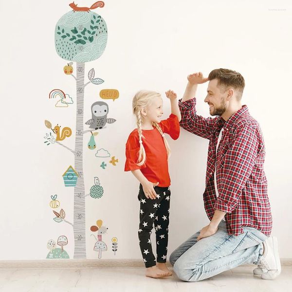 Wandaufkleber Kids Wachstumsdiagramm Höhe der Messung Herrscher Aufkleber mit Cartoon -Mustern Abziehbilder PVC -Dekor für Raum