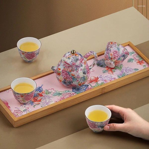 Tee -Sets Email Colored Tea Set Keramik Tasse Teekanne Chinesische Topf und Blume eine vier Tasse mit Tablett Geschenkbox