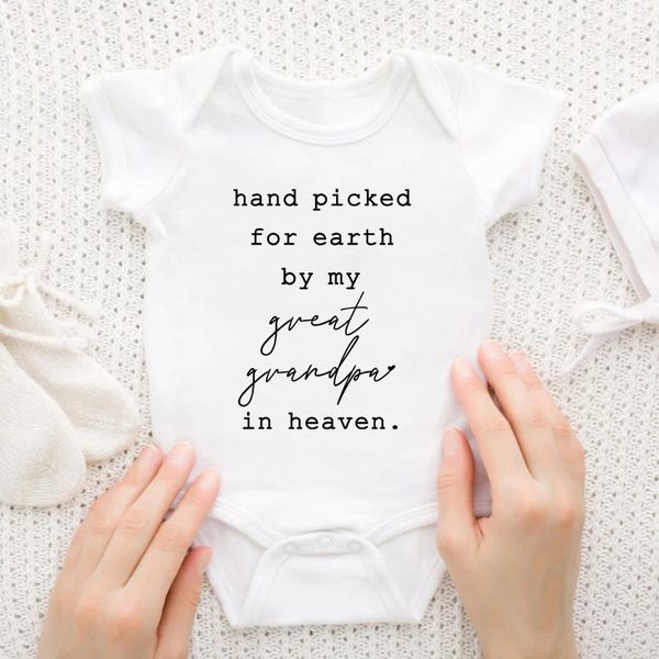 Nova mão escolhida para a Terra pelo meu bisavô/bisavó no céu Rompers para meninos meninos roupas roupas de bebê Presente de chá de bebê