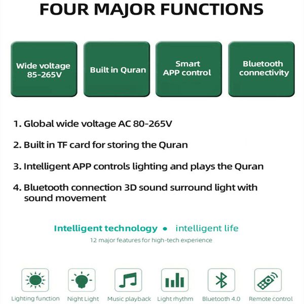 Alcorão Player Bluetooth Muslims Islâmico Presente MP3 portátil com controle remoto E27 LEVA LED LUZ QURENS SOGADOR DROPSHIPPING