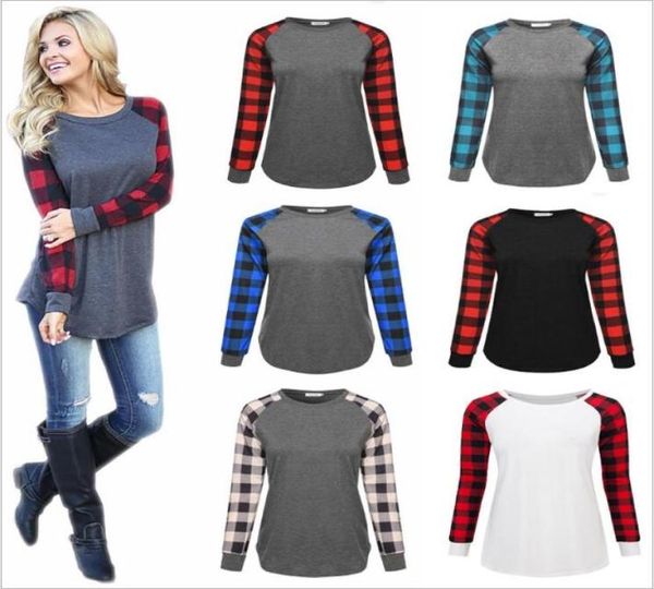 Buffalo Check Shirts Plaid Red Black Check T -Shirt Plus Size Christmas Tops Langarm Langarm Casual Bluse Weihnachtsbrief Druck Patchwork 3734570