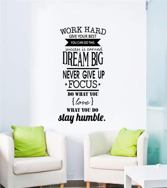 Dream Big Never Dist Up цитаты Работайте усердные предложения виниловые наклейки на стенах наклина