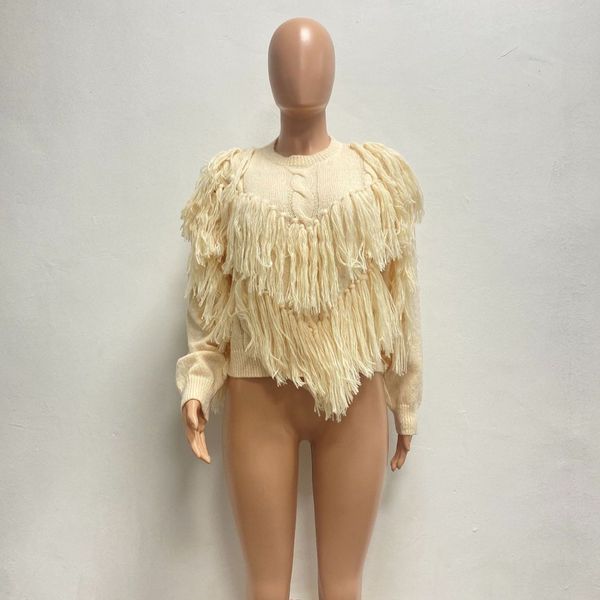 Örme Sweaters Crochet Fringe En İyi Kadınlar Kazanma 2022 Kış Sokak Giyim Giysileri Sıradan Üstler Sweatshirt Kırpılmış Püskül Kazak