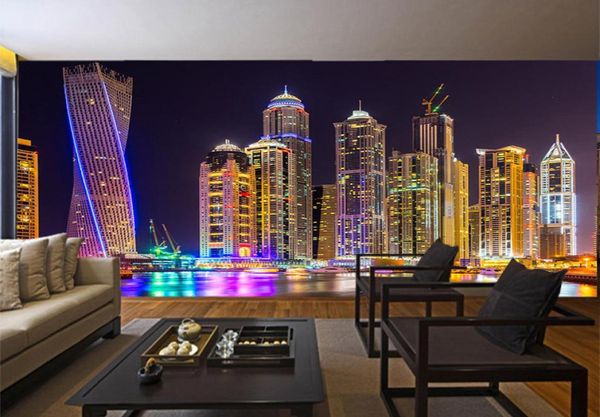 Dropship personalizzata 3d polo sfondo Dubai Night View City Building Wall Wall Papers Murale Decorazioni per la casa Soggiorno Sfondo Wall Pa8237035