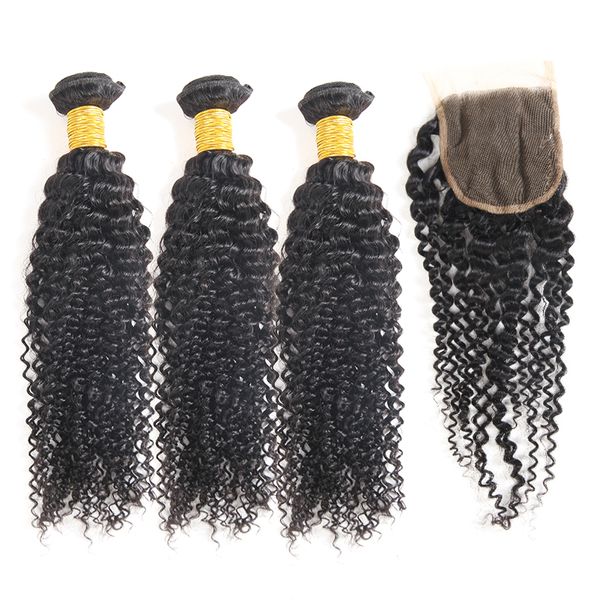 Bampioni dritti dei capelli brasiliani con corpo frontale di chiusura Deep Human Remy RAW Weave Extensions Nero Donne Naturale Colore Naturale bagnato