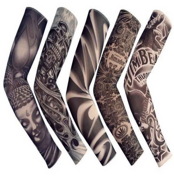 5pcs novo misto 92NYLon Elastic Fake Tattoo Sleeve Sleeve Designs Body Arm Stockings Tattoo For Cool Men Women2295625