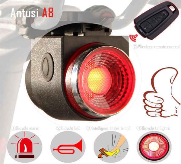 Diebstahl Alarm Remo Bike LED tragbare wiederaufladbare hintere Heckglotz -Radrlitzlight -Lampe Fahrradbremslichter A87981026