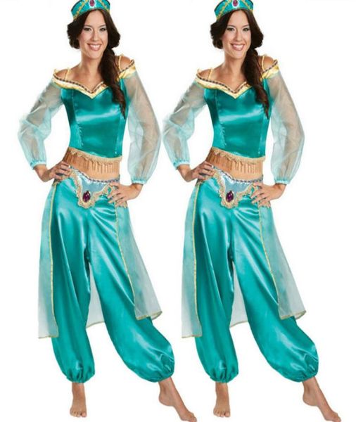 Halloween 3pcs Aladdin Jasmine Princess Cosplay Women Girl Outfits Fancy Dress Up Party Costume4733221