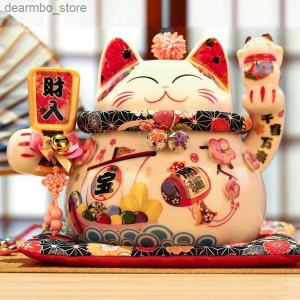 Artes e artesanato 8 polegadas Lucky Cat Maneki Neko Cerâmica Ftune estátua Fenshui Ornamentos de artesanato Caixa de dinheiro Home Decoração