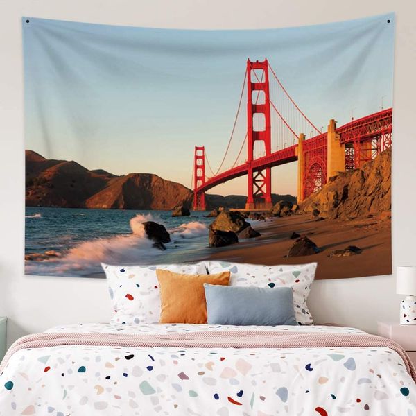 Arazzo della città San Francisco Golden Gate Bridge Tapestry American Landmark Decorazioni da parete Arazzo arte per soggiorno camera da letto casa