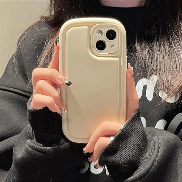 INS Custodia per telefono a soap con colore solido coreano per iPhone 14 13 Pro Max 14 Plus Matte Cute cuscinetto per cuscinetto per shock ovali Copertina morbida