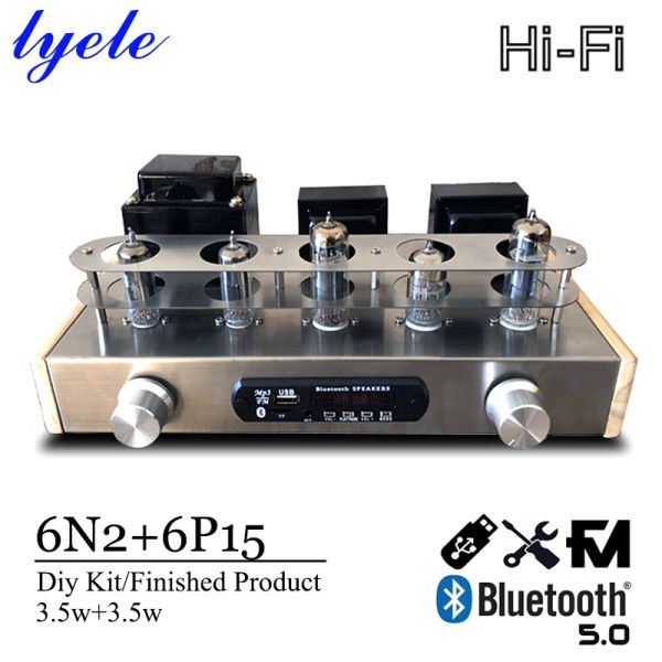 Amplificatori lyele audio 6n2 6p15 kit danno tubo vuoto kit fai -da -te hifi amplificatore classe a audio vu meter bluetooth 5.0 lettore USB 3.5W*2 fm amp