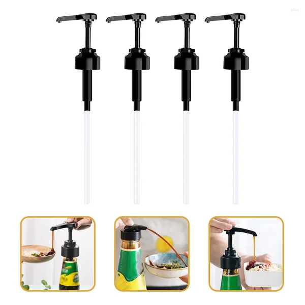 Dispensador de sabão líquido 4 pcs molho de soja pressione xarope de bomba cabeças bombas garrafas plásticas líquidas tampa de óleo pressionando