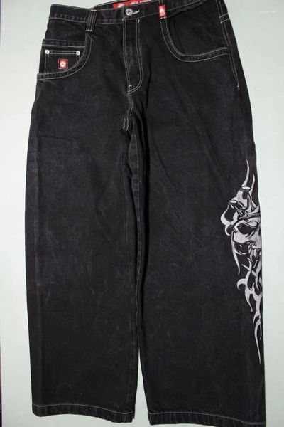 Jeans femininos Y2K Harajuku Hip-Hop Skull Graphics Oversize Logo Black para homens e mulheres calças largas góticas Wearne