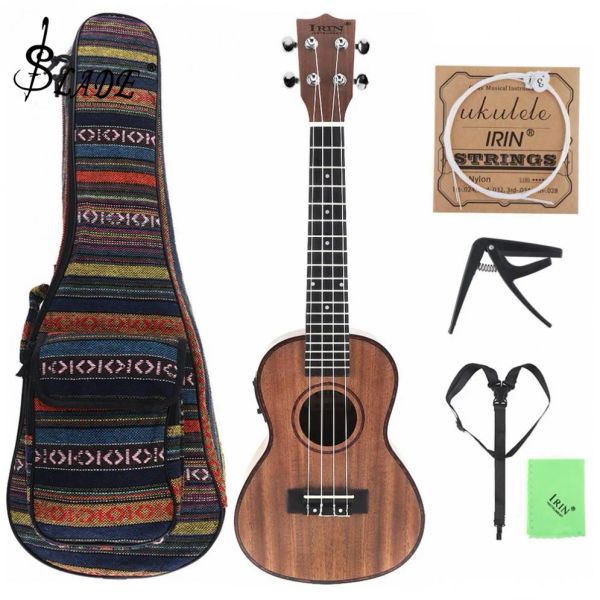 Cabide de 24 polegadas concerto eletroacústico ukulele abalone shell borda 18 traste quatro strings havaí guitarra butu -up+capo+strap+string